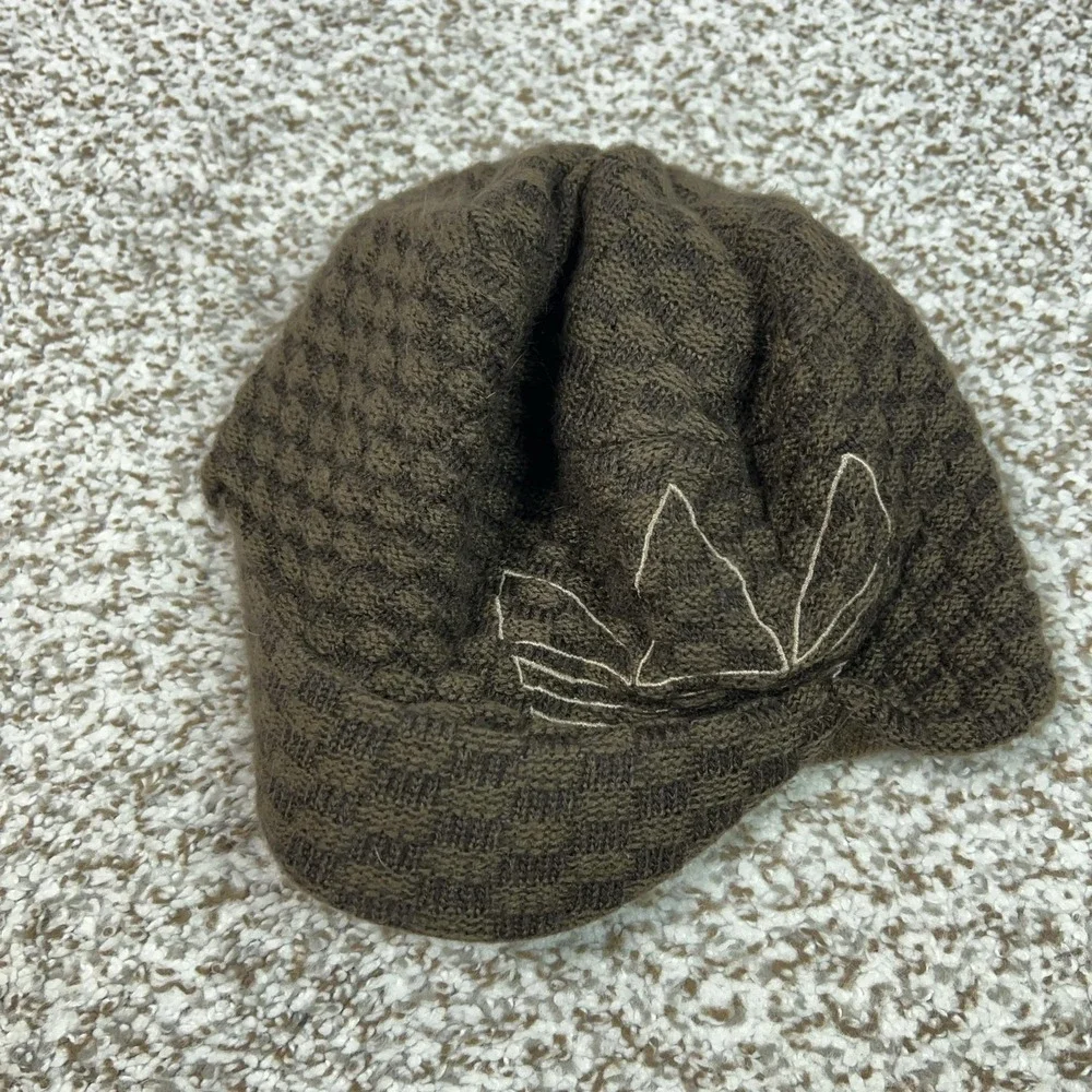Adidas Mens Hat Beanie Knit Brown Check Lined Trefoil Logo One Size Winter Y2K
